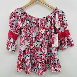 Crown & Ivy Womens Size XS Off the Shoulder Floral Knit Top Bold Moves $45 1222